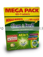 Таблетки для ПММ Clean & Fresh 5 в 1 (мега) 60 штук (банка)1*6