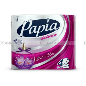 ХАЯТ Туалетная бумага Papia Deluxe Dolce Vita белая с рис. 4-х сл. с тиснением и перфорацией.