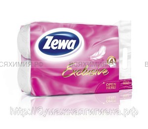 Туалетная бумага Zewa Exclusive 4-х сл. белая 6 рулонов *9