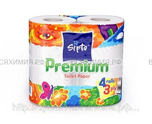 Туалетная бумага SIPTO Premium белая 3-х сл. 4 шт. *12