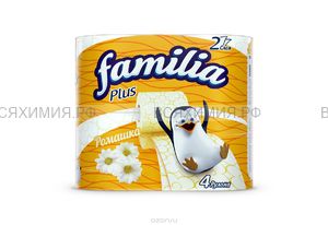 ХАЯТ Familia Plus Туалетная бумага белая с ароматом Ромашки и рисунком двухслойная 4 шт *16