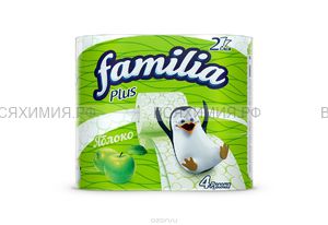 ХАЯТ Familia Plus Туалетная бумага белая с ароматом Яблоко и рисунком двухслойная 4 шт *16
