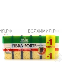 DOMI Губки для посуды большие Крупнопористые Fibra Forte 5шт + 1шт в Подарок *40