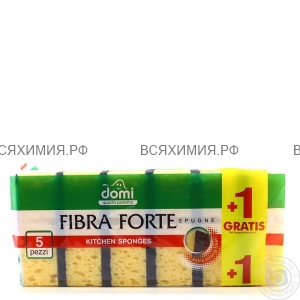 DOMI Губки для посуды большие Крупнопористые Fibra Forte 5шт + 1шт в Подарок *40