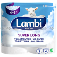 Туалетная бумага ЛАМБИ Супер Лонг белая 3-х сл. пр-во Швеция 4 рулон *6*150